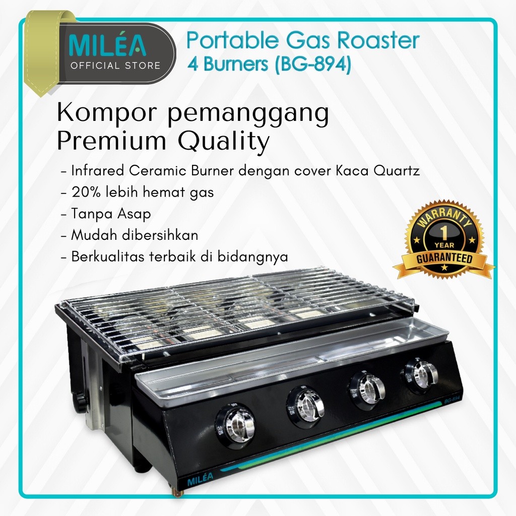 MILEA - Kompor Panggang BBQ 4 Tungku - Portable Gas Roaster 4 Burners / Alat Panggangan Grill Sosis 