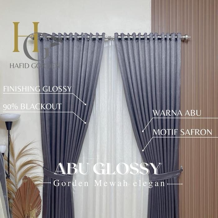 Cleon- [ Warna Abu Glossy ] Gorden Minimalis Polos Motif Safron Timbul Gorden Blackout Jendela