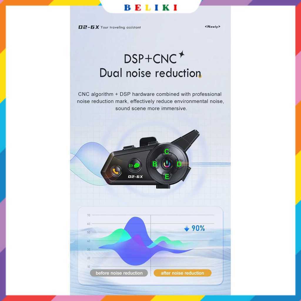 Intercom Helm Bluetooth Headset 6 Riders Call IPX6 1000mAh - D2-6X