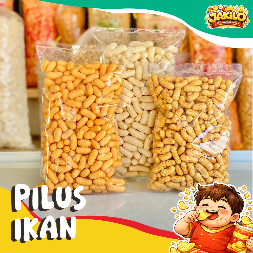 Pilus Ikan Kiloan 1kg 500gr Pilus Rasa Keju Ori Rujak - JAKILO Jajanan Kiloan
