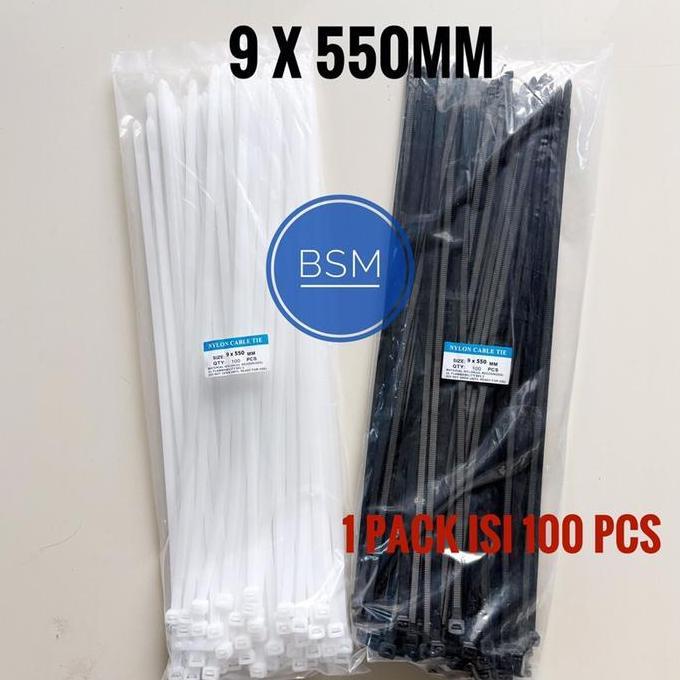 Kabel Ties Cabel Tie 9 x 550mm (55cm) Warna Putih/Hitam 100pcs Nylon Kabel Tie Cabel Ties Kabel Tis 
