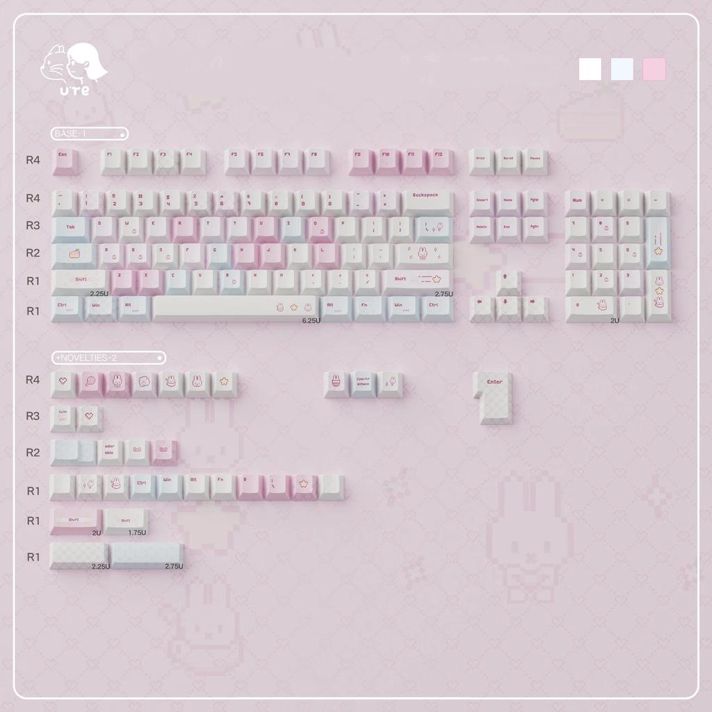 URE Pink Rabbit Keycaps Cherry Profile Dye-Sublimation PBT Keycaps Cute Girl Keycaps For MX 61/87/96
