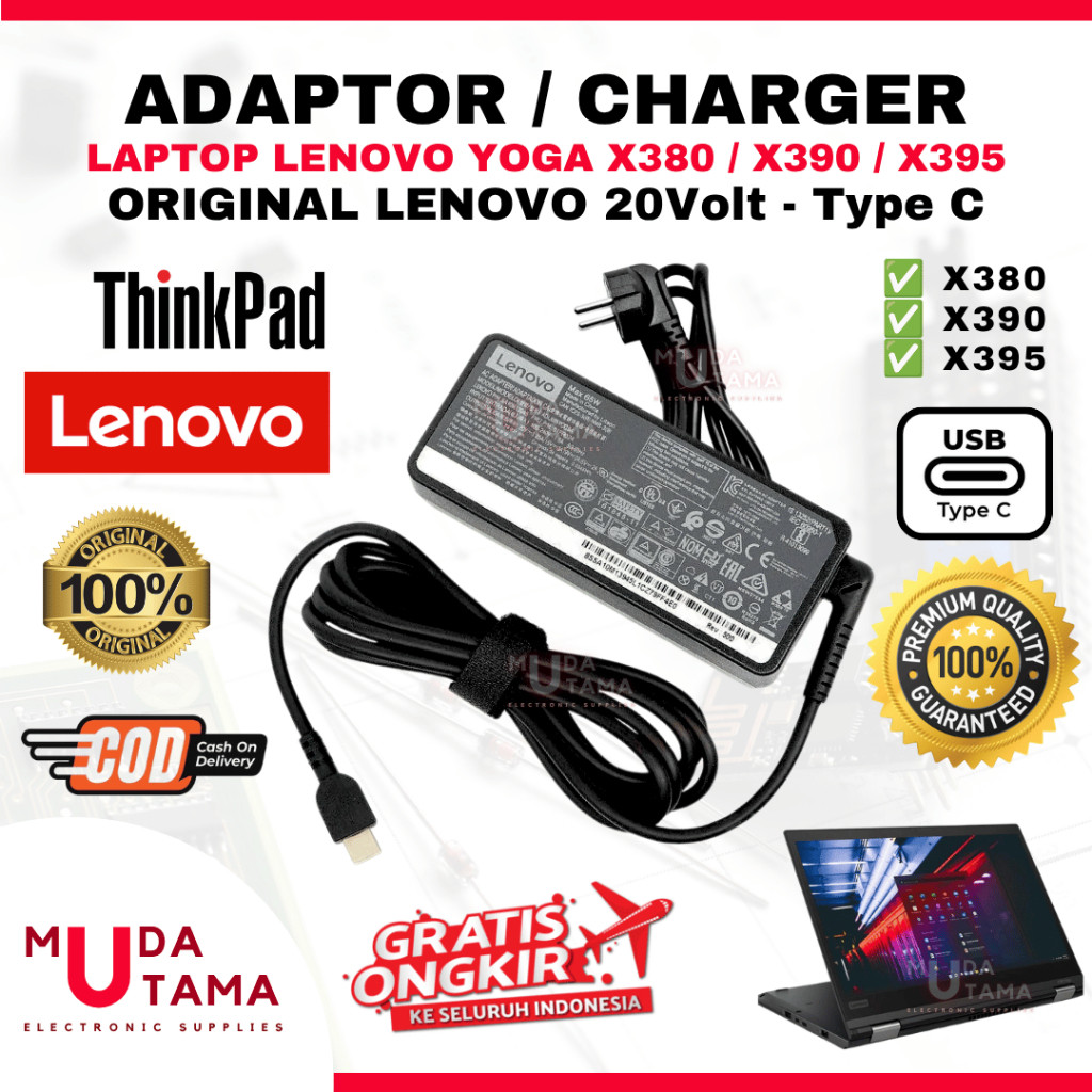 Adaptor Charger Laptop LENOVO Thinkpad X380 X390 X395 Type C Original - Adaptor Laptop LENOVO Thinkp