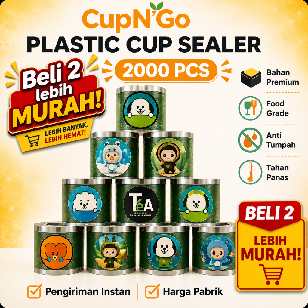 Cup Sealer Lid Plastik Premium Roll | Tutup Segel Gelas Kopi Teh | 1200/2000 pcs