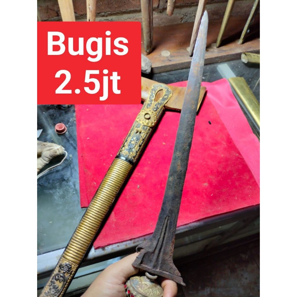 Keris Bugis Kuno Sepuh Asli Melayu Warangka Mewah Ukir Pendok Permata Koleksi Premium