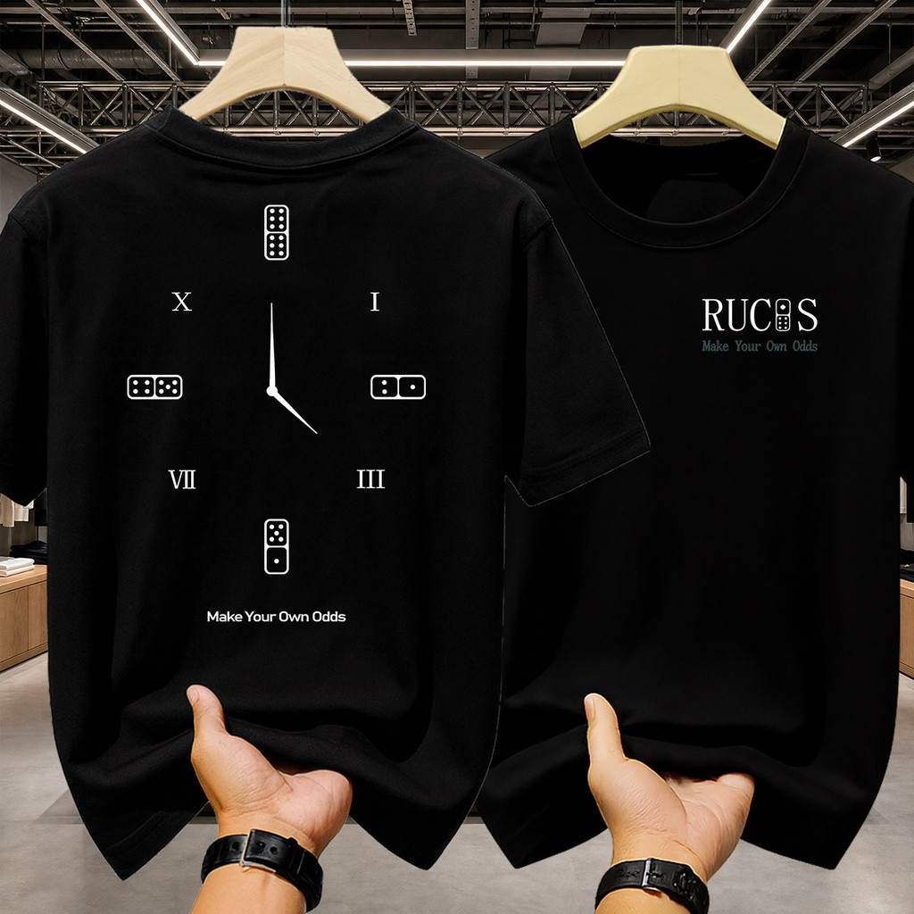 Kaos Rucas Pria T Shirt Distro Hitam Sablon Belakang Besar Baju Kaos Lengan Pendek Cowok Motif Domin