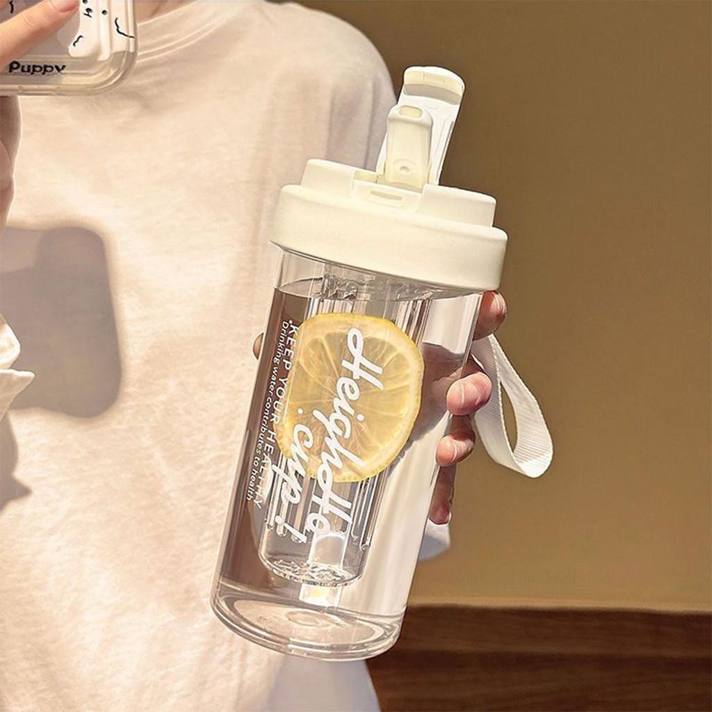 Gelas Plastik Transparan Sederhana, Gelas Air Portabel Kapasitas Besar 600Ml dengan Sedotan Botol Ai