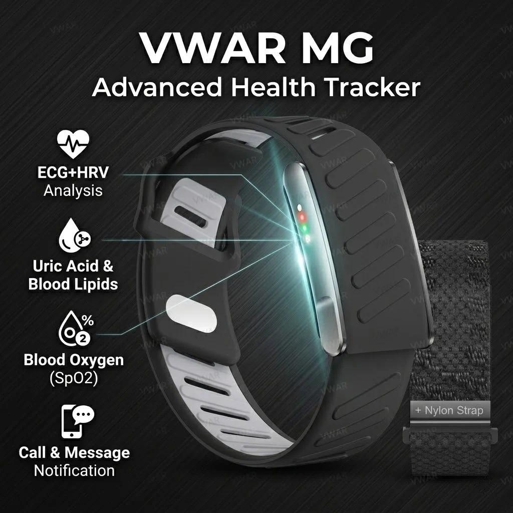 VWAR MG Screenless Fitness Tracker ECG+PPG SpO2 Sport Smart Bracelet Heart Rate Blood Pressure Monit
