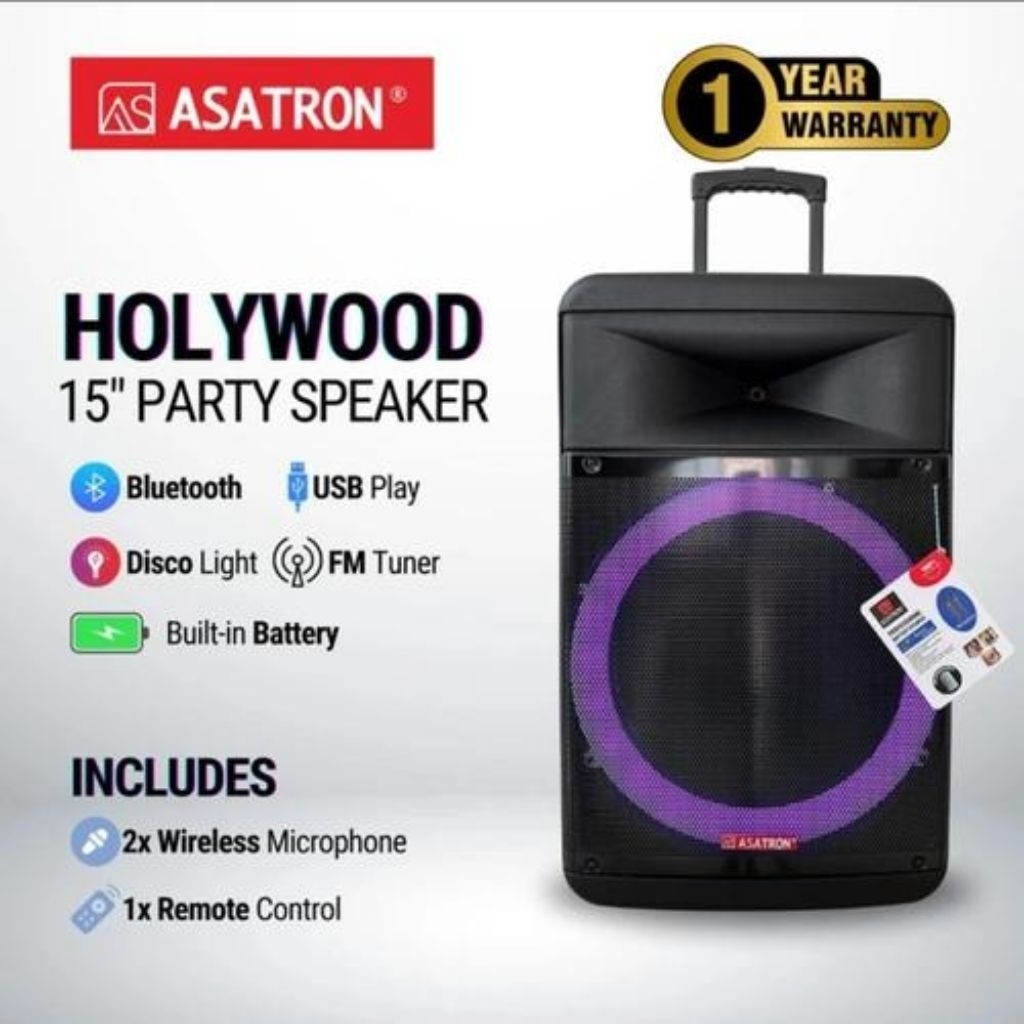 SPEAKER BLOETHOOT ASATRON 15 INCH HOLIWOOD 2 MICROPHONE WIRELESS