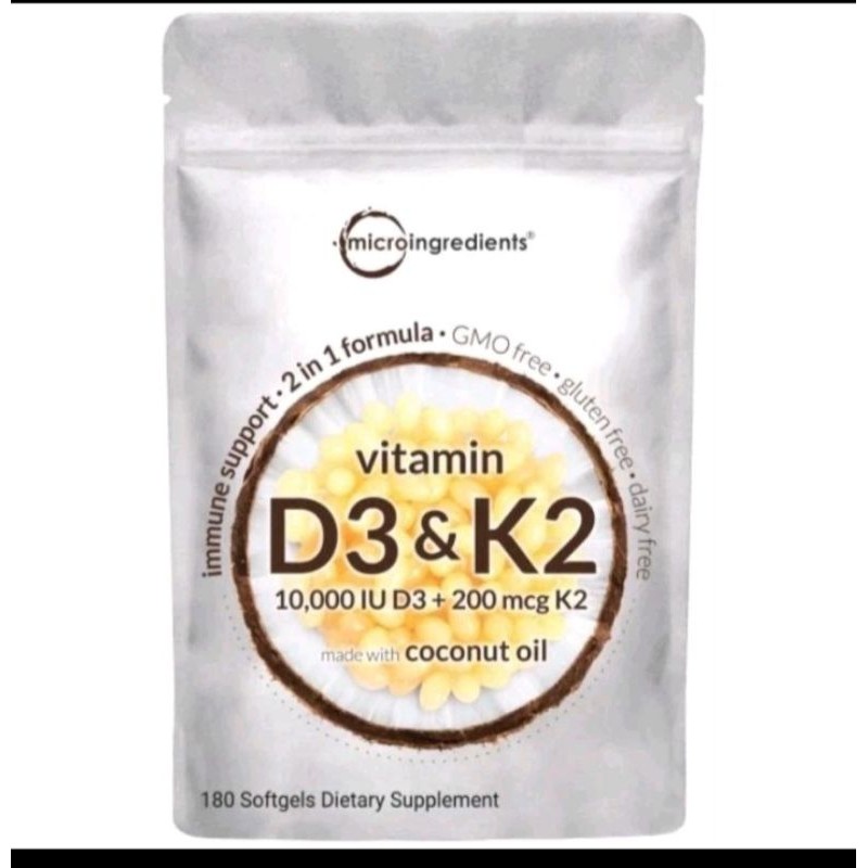 [ORIGINAL] Microingredients D3+K2 10000iu Asli USA 180 softgel