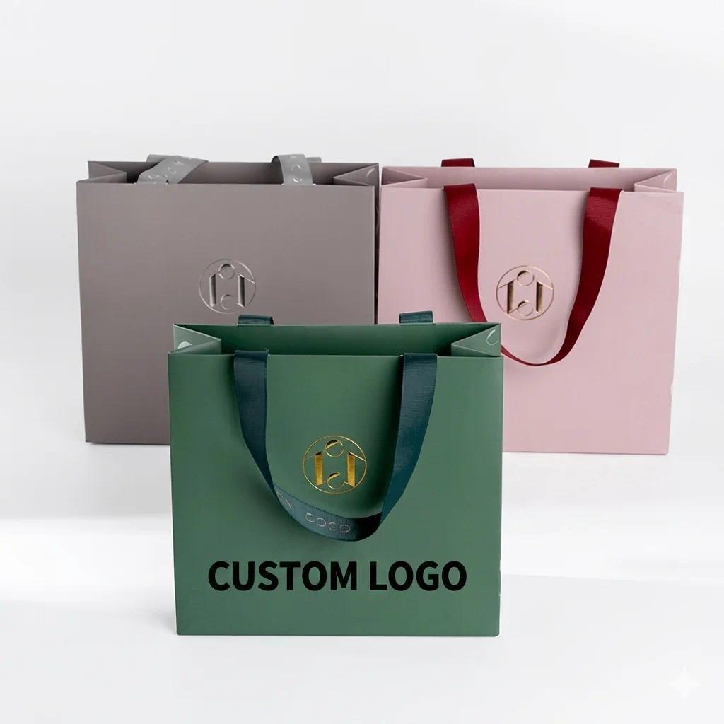 Custom Logo Luxury Paperbag Boutique Retail Clothing Packaging Shopping Bag Gift Bag