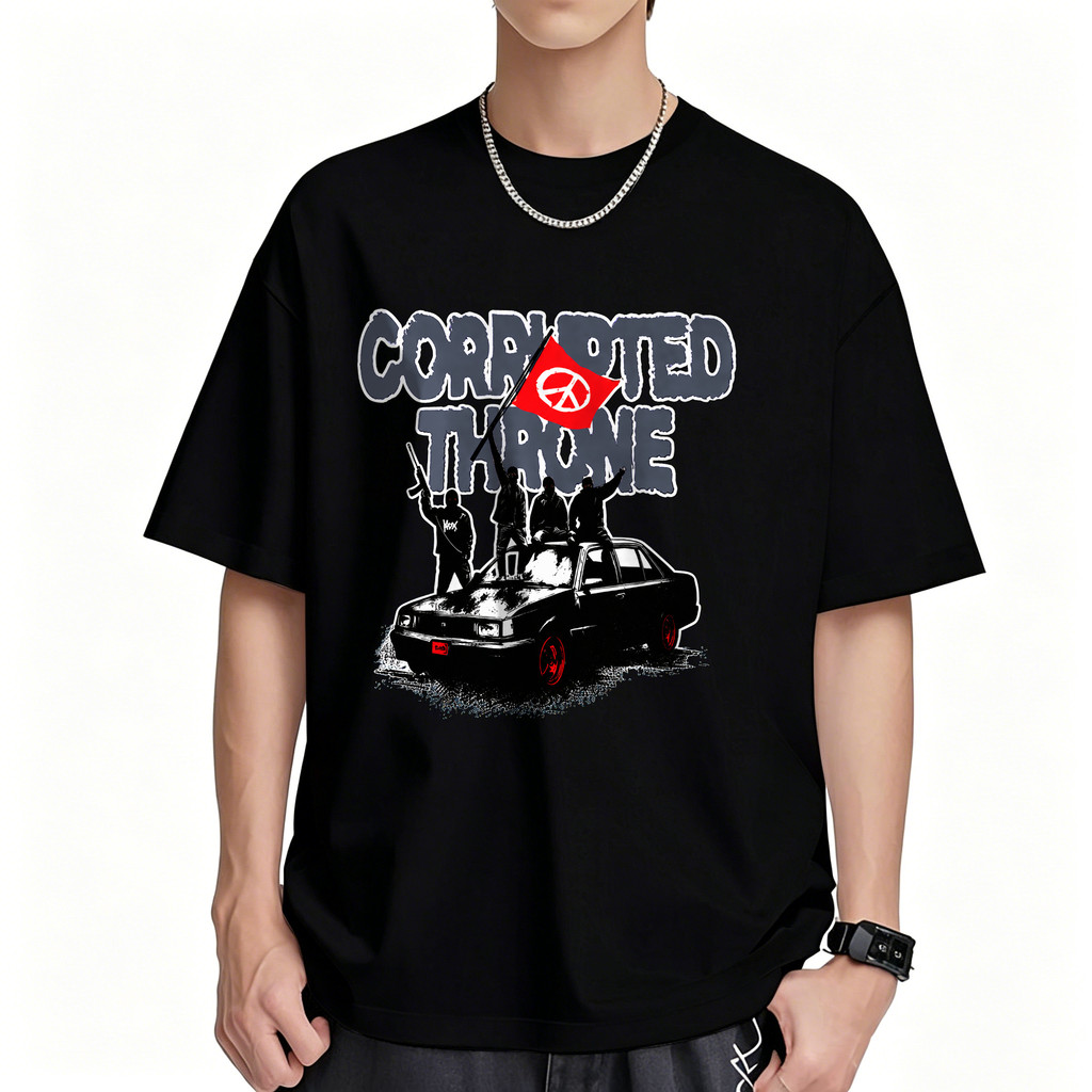 Kaos Band Merch Corrupted Trouble Desain Musik Retro Vintage Kaos Pria Wanita Oversized T Shirt Sabl