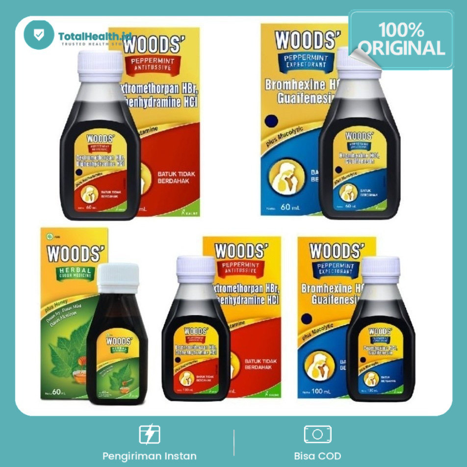 Woods Merah obat batuk kering Tidak Berdahak / Woods Biru Obat Batuk Berdahak / 60 dan 100 ml / wood