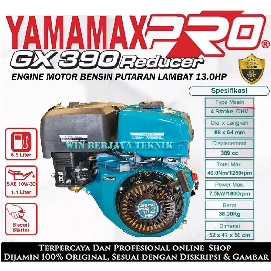 promo YAMAMAX PRO GX 390 R Mesin Penggerak 13HP Gasoline Engine Reducer / Putaran Lambat 13 HP GX460