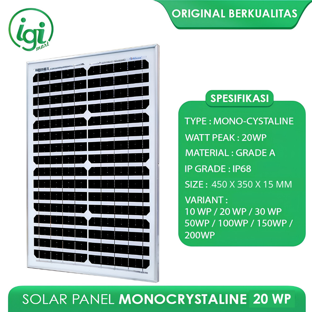 SOLAR PANEL 20W / SOLAR CELL 20 Watt / PANEL SURYA 20 WP MONO INSCOM