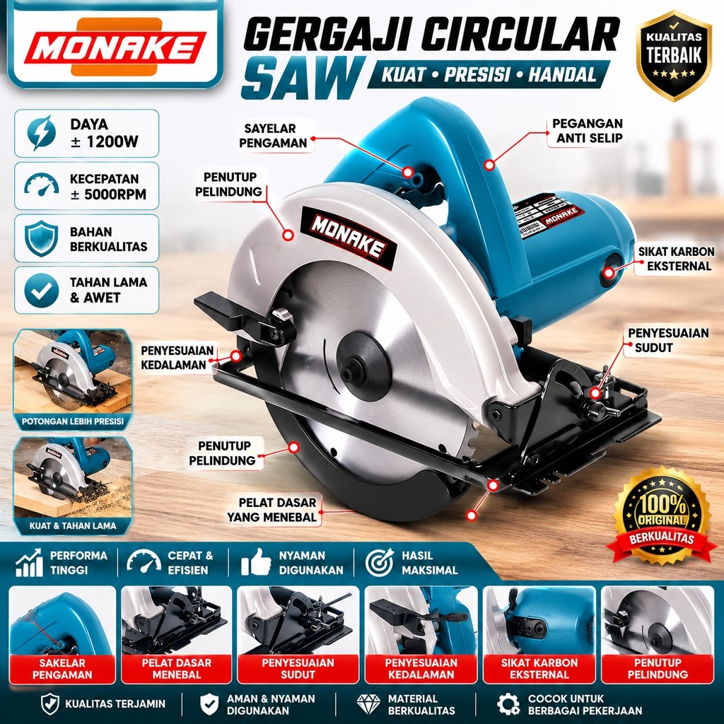 Modern M-2600L / M2600L / READY BONCHI Circular Saw Modern M 2600 L Mesin Potong Gergaji Kayu 7" Mod