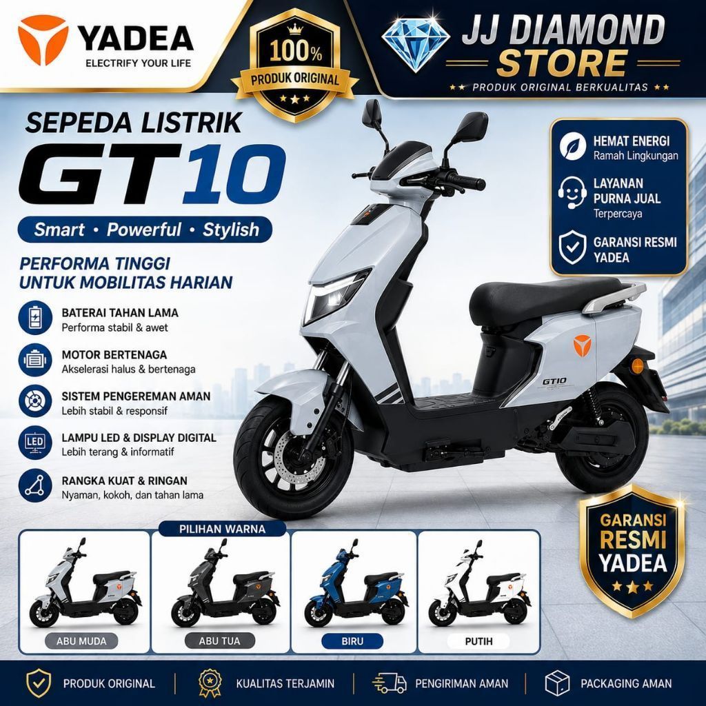 SEPEDA LISTRIK YADEA GT10 / YADEA GT10 JARAK TEMPUH HINGGA 60KM KAPASITAS BATERAI 48V 23AH