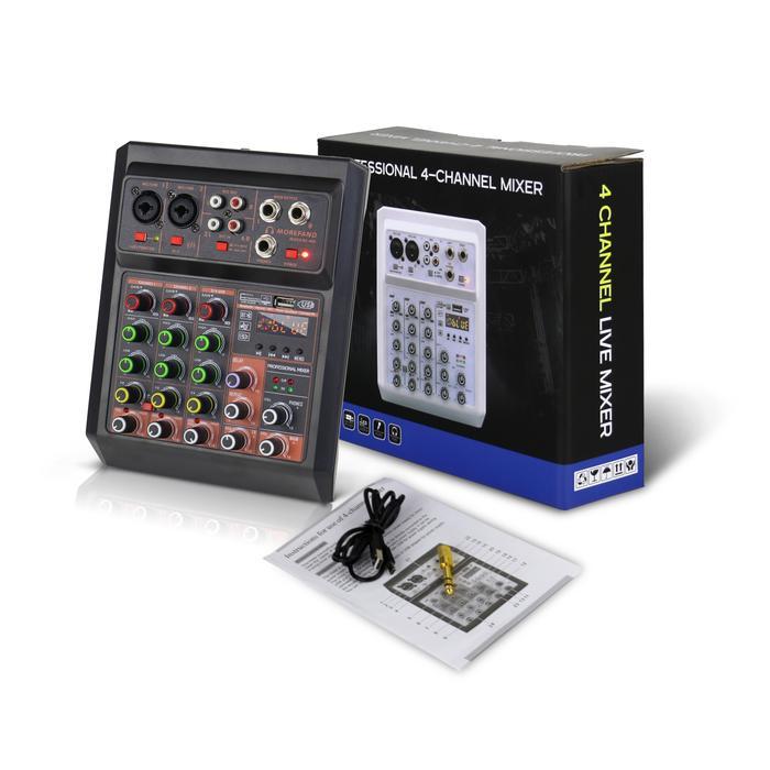MOREFAND RE 405 Mini Mixer, 4 Saluran 2 Band Equalizer, Efek Pengulangan/Delay, Mendukung Koneksi Bl