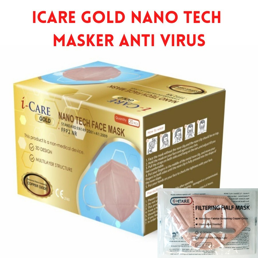 Masker anti virus KN95 3D Copper filter tembaga anhui health 1 pcs Ready