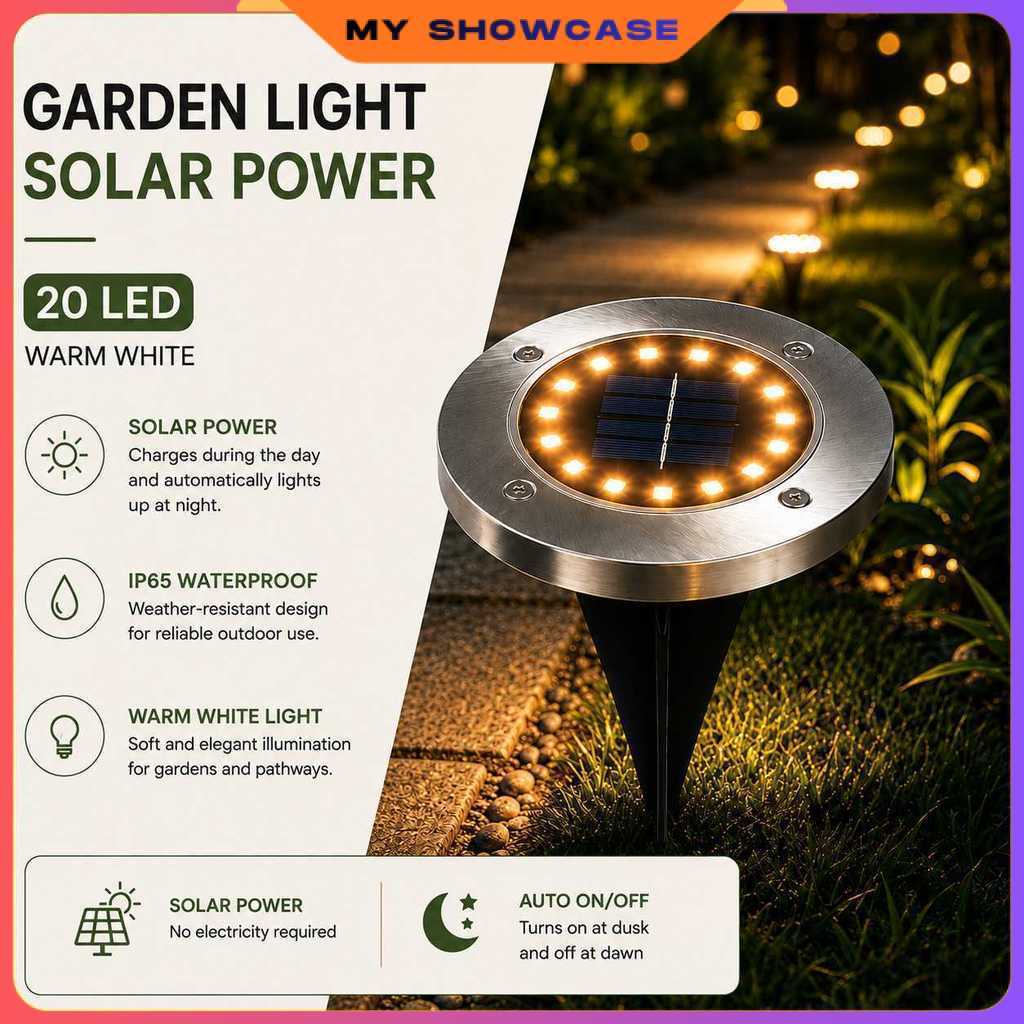 Lampu Taman Hias Ground Light Solar Sensor Warm White 20 LED - Y012