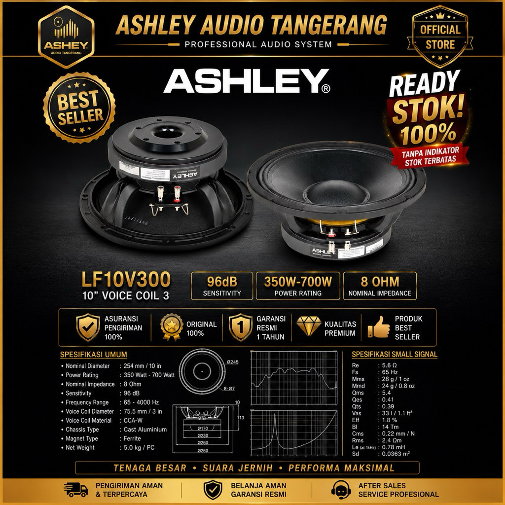 SPEAKER KOMPONEN ASHLEY 10INCH LF10V300 LF 10V300 ORIGINAL RESMI ASHLEY