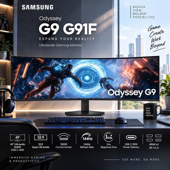 Monitor Samsung Odyssey G9 S49FG912 Monitor Gaming PC Ultrawide 49 Inch DQHD 5120x1440 144Hz 1ms Cur