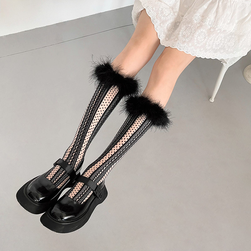 Cantika Aksesoris Hub COD Kaus Kaki Berumbai Bahan Kain Sutra Kaca Gaya Lolita Berbulu