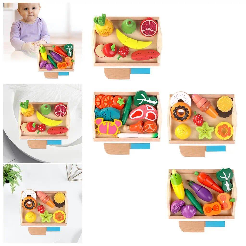 Wooden Pretend food Toy Cutting Food Plasyset Montessori Preschool Toddler Cooking Toy Present