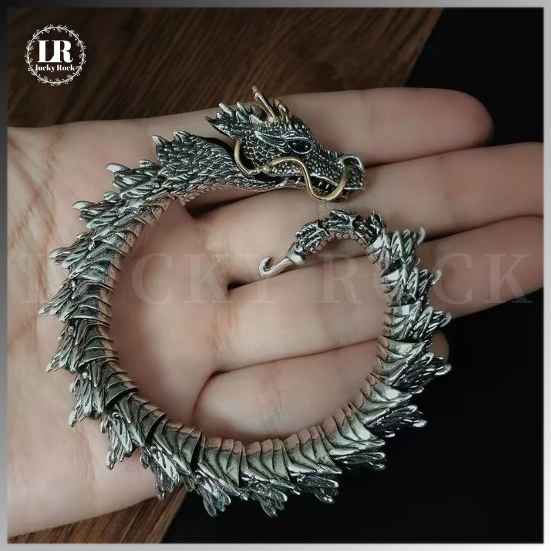 Lucky-1404 Gelang pria perak Thai, gelang naga perak vintage, gelang fashion pria premium, hadiah