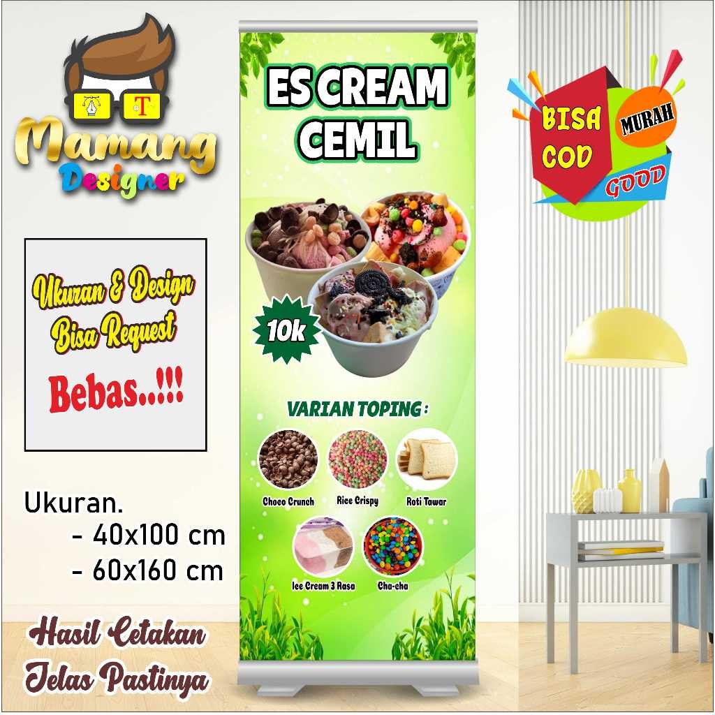 Cetak Spanduk Banner Makanan Viral Es Cream Cemil Bagus