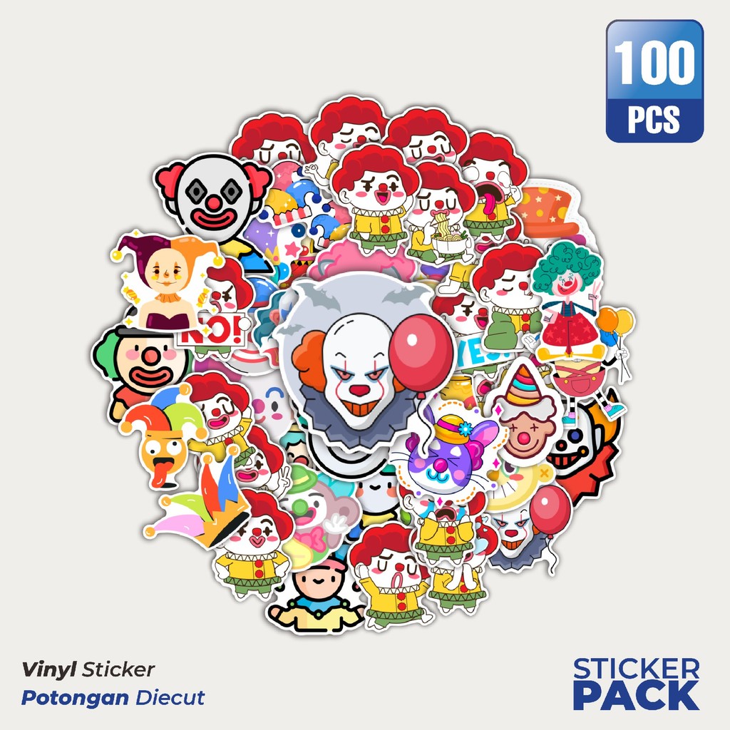 

MURAH 100 PCS Stiker Badut (Clown) Waterproof Aesthetic- Untuk Laptop, Motor, dan Helm - Paper Stationery Pack