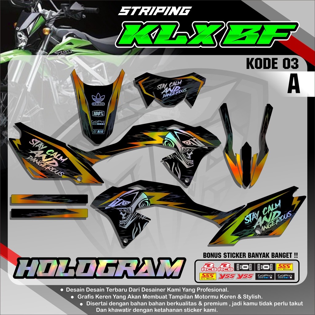 Sticker Decal Hologram Pelangi Klx 150 G/bf/se Motif Supermoto Awet & Sudah Antigores