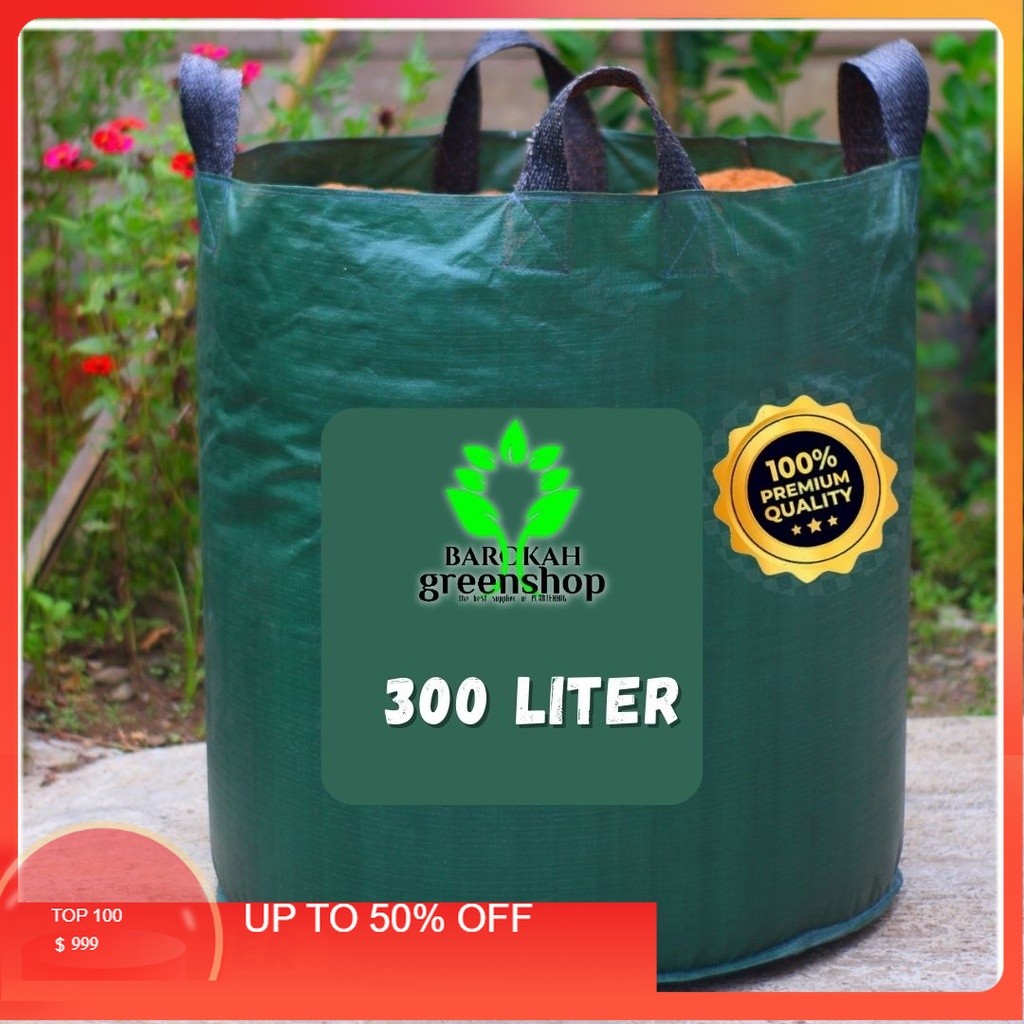 Planter bag 300 liter hijau bulat - pot - media tanam