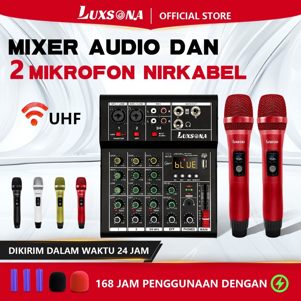 LUXSONA Profesional Mixer 4 chanel+2 Mic UHF/99DSP mixer audio/ 6 chanel mini mixer premium/Amplifie