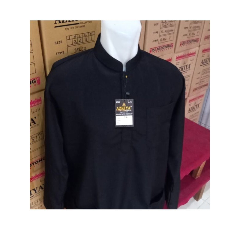 Baju koko hitam model malaysia kancing tiga