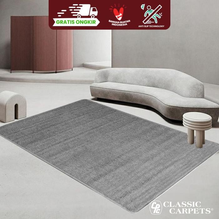 PUNTEN | Karpet Polos Alas Lantai Minimalis Anti Slip | 150 x 200 - Abu-abu