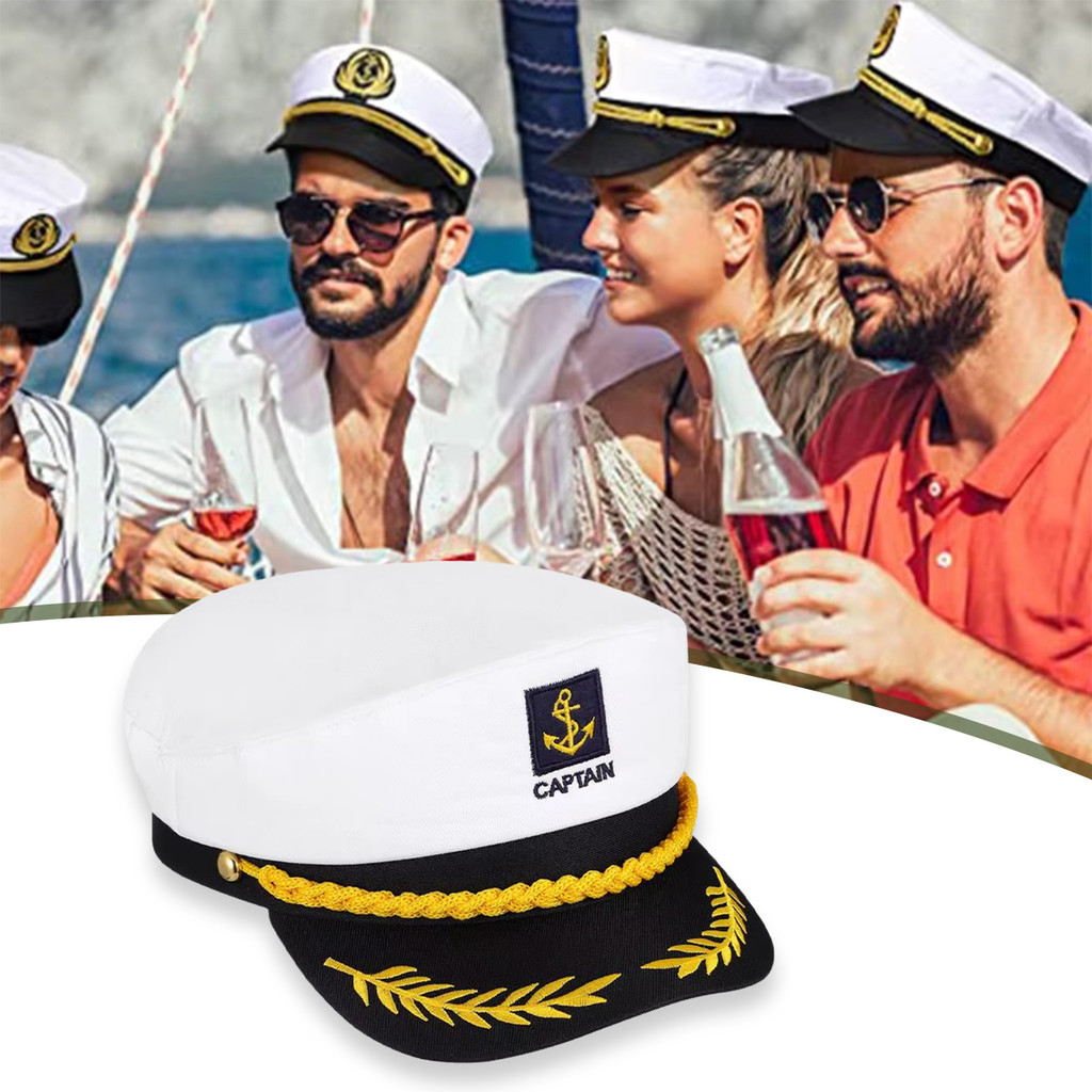 Topi sailorman pria Putih Bahan Katun topi kapten kapal pesiar klasik nyaman dipakai Barang mode