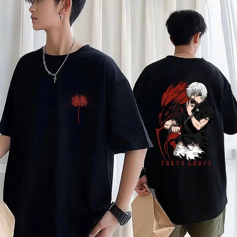 Japan Anime Tokyo Ghoul Cool T Shirt Ken Kaneki Print Men's Harajuku T-shirts Hip Hop Vintage Oversi