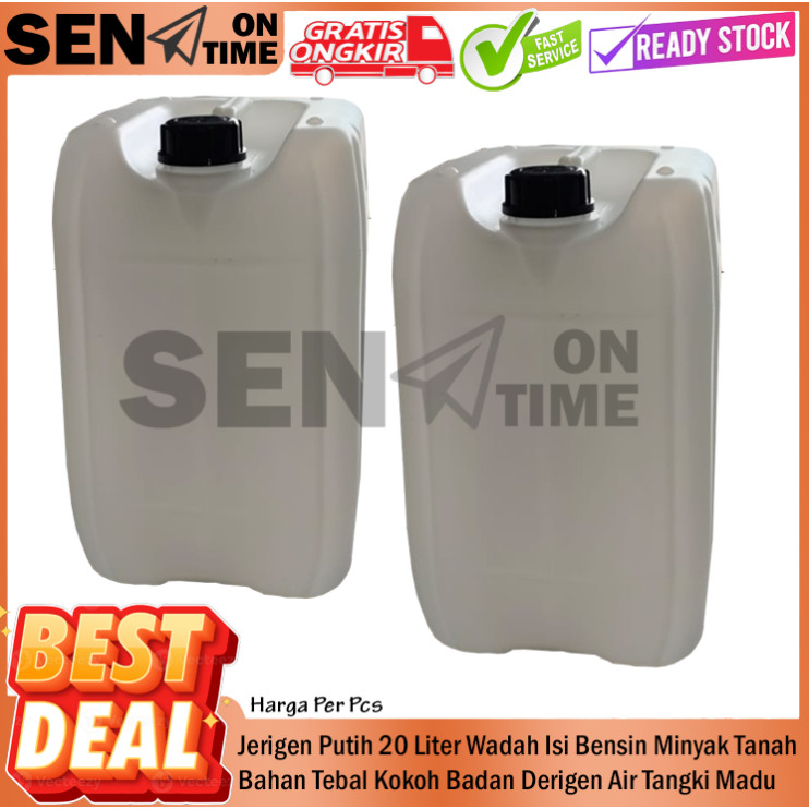 Jerigen Putih 20 Liter Wadah Menampung Cairan Isi Bensin Minyak Tanah Bahan Tebal Kokoh Badan Derige