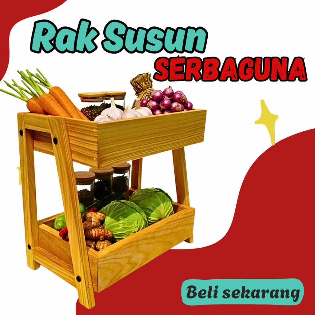 Rak Kayu Serbaguna Susun 2 Rak Skincare Rak Perkakas Minimalis