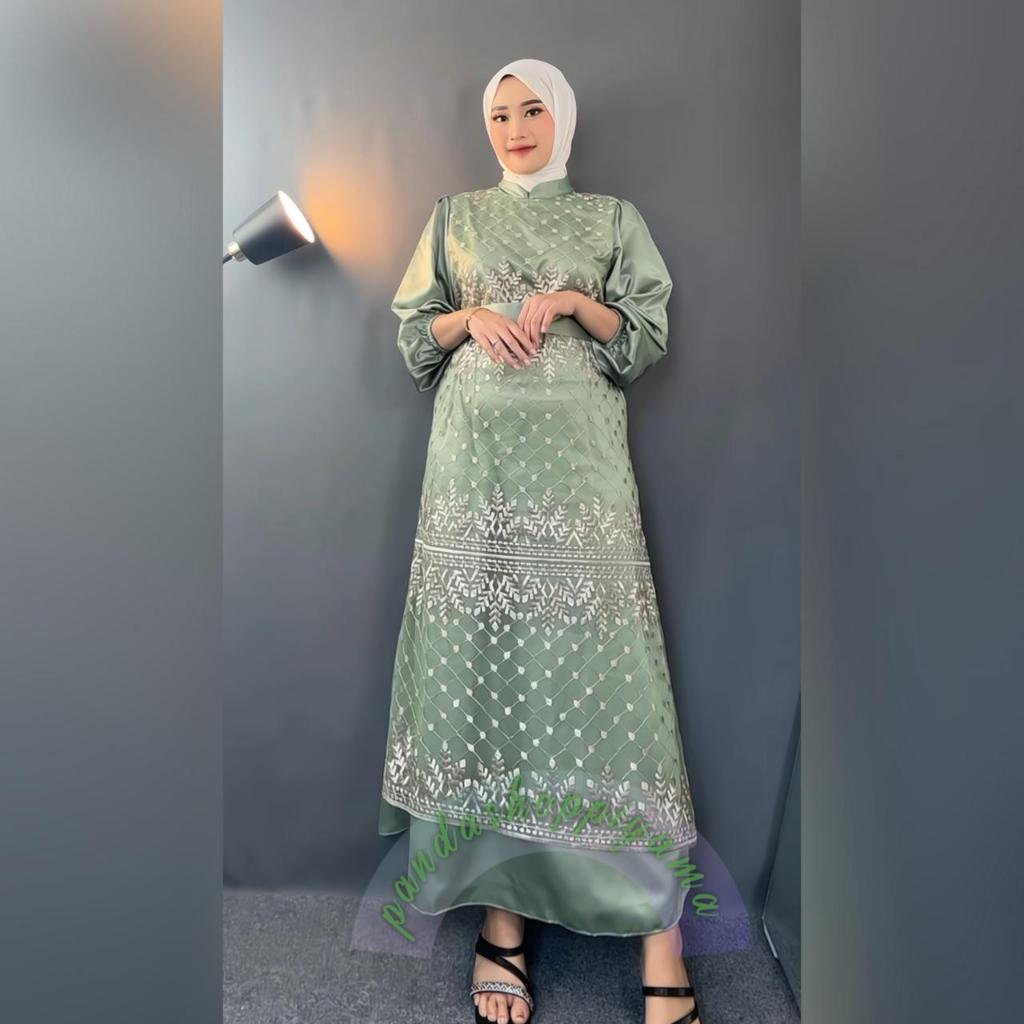 [Padu Dress] Gamis Brokat Modern Sage Green – Gamis Jumbo Premium untuk Pesta, Kondangan & Lebaran