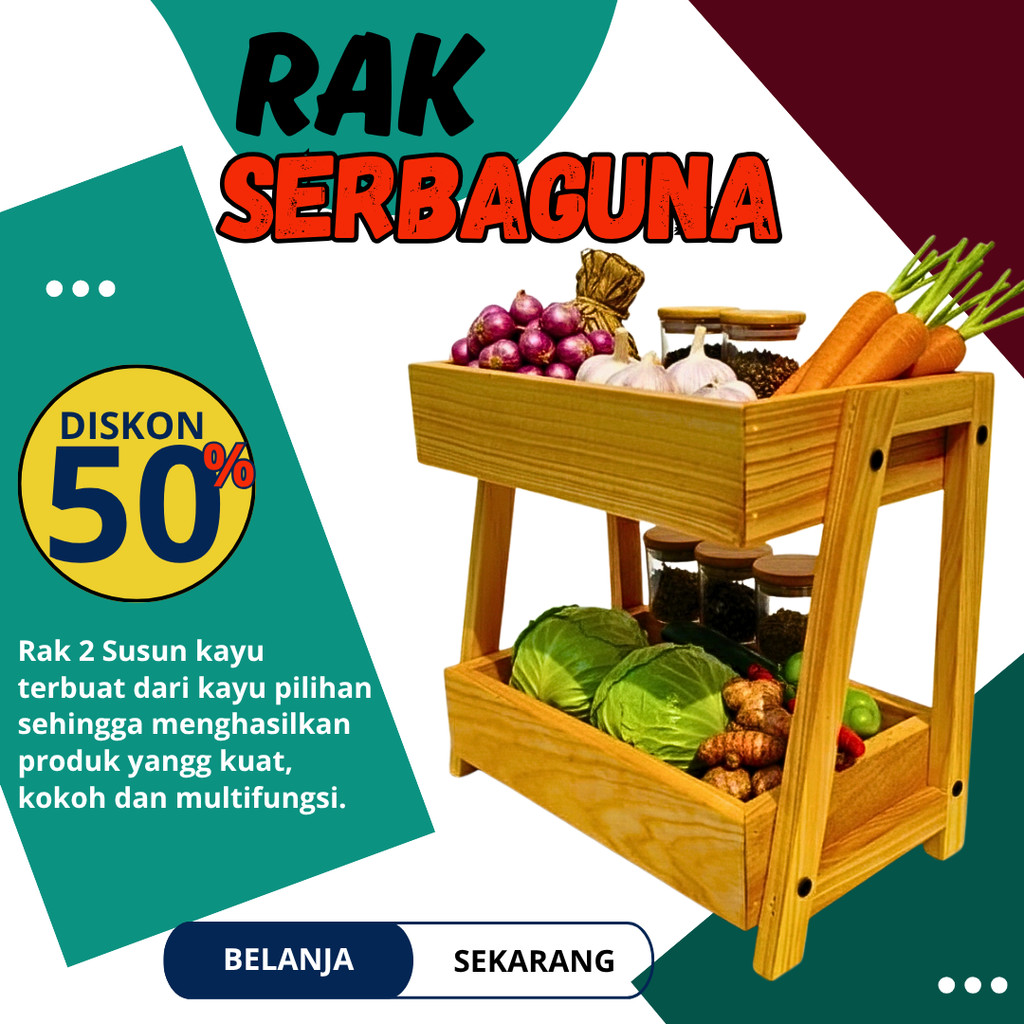 Rak Kayu Serbaguna Susun 2 Rak Skincare Rak Perkakas Minimalis