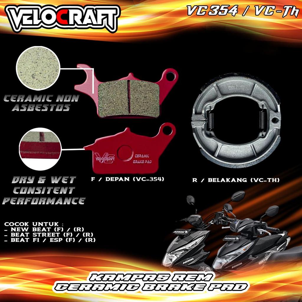 Velocraft Kampas Rem Ceramic VC-354 & VC-TromolHonda untuk Honda Beat New Beat FI ESP Beat Street De