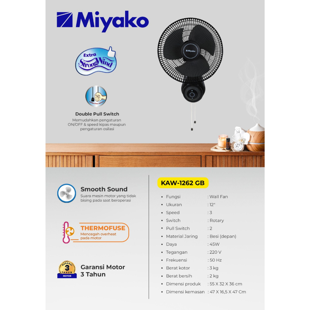 Miyako Kipas Angin Dinding 12 Inch KAW 1262 GB