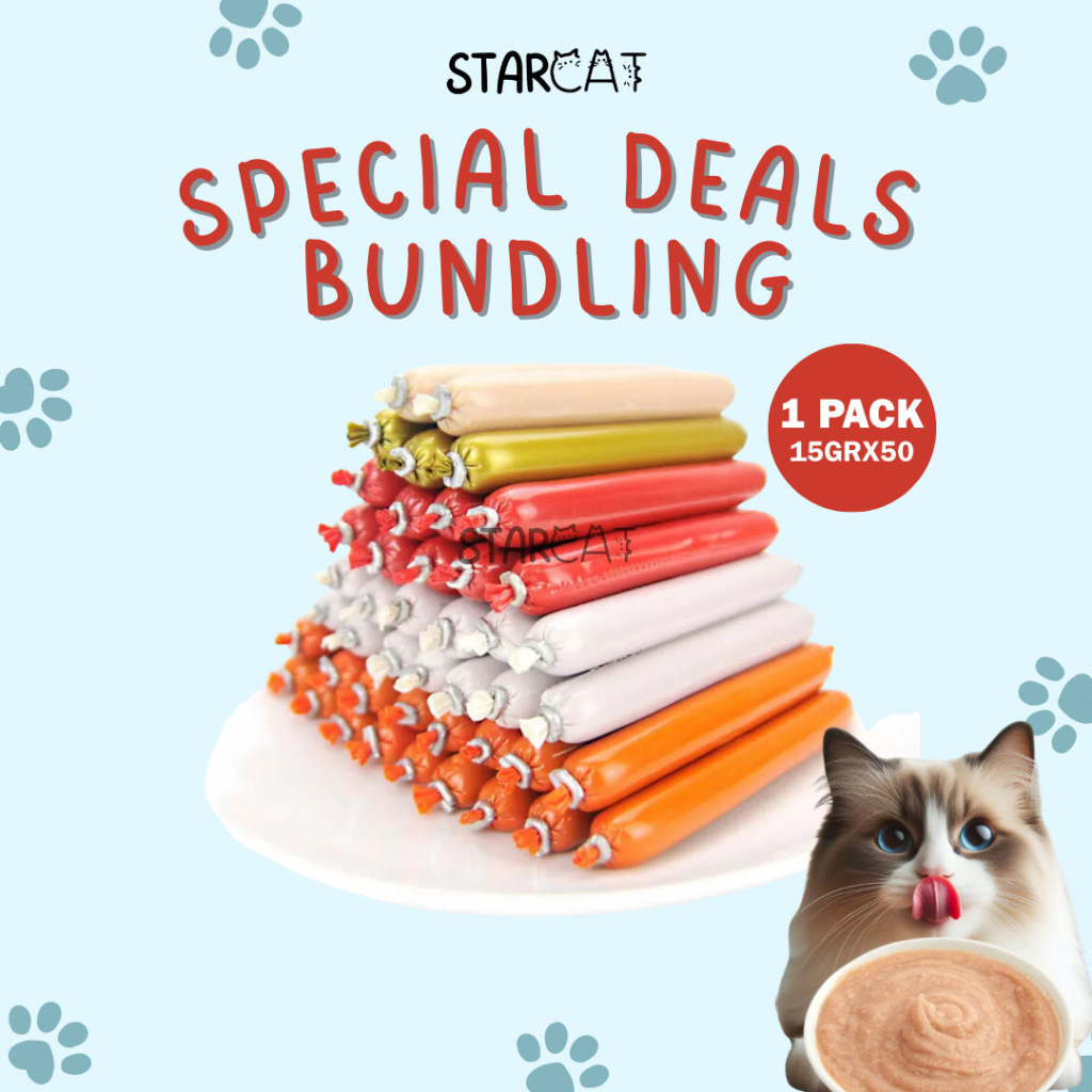 SC 50 Pcs Sosis Snack Kucing Camilan Basah Murah Makanan Cemilan Meo Creamy Kitten 15g