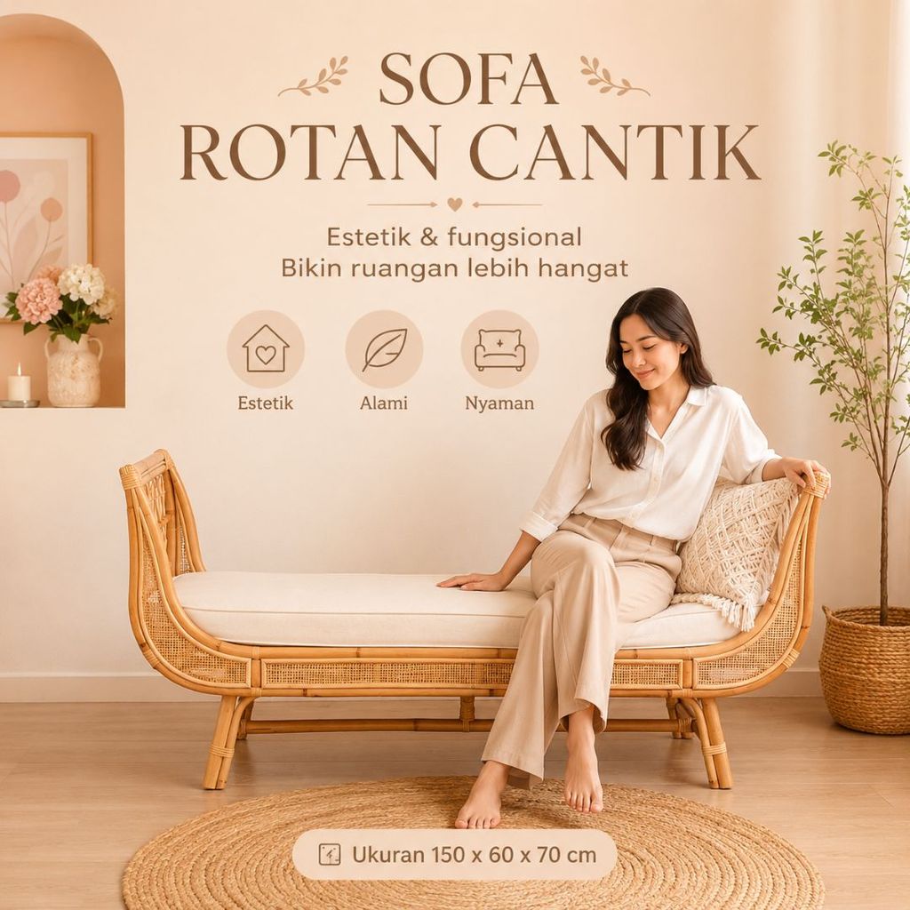 Kursi Bench Rotan Tanganrattan Panjang 150cm Sofa Santai Cushion Tebal Empuk