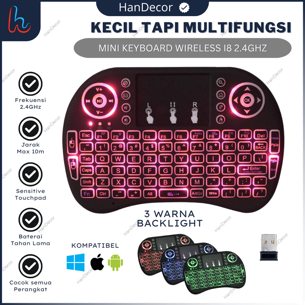 Keyboard Mini I8 Wireless Backlight  | Keyboard Wireless Minimalis | Keyboard Mini Wireless I8