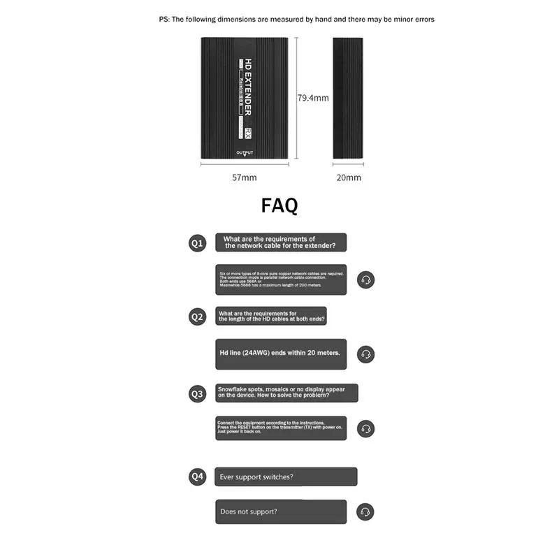 (ABGQ) 200M HD Network Extender 1080P HDMI-Compatible Transmitter Receiver Support POE Power Supply 
