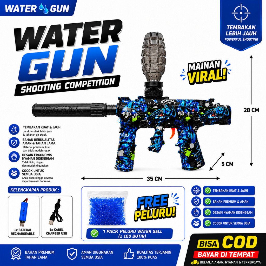 TOFA.ID Mainan Tembakan Gel Gun Water Bubble Aman untuk Anak-Mainan Edukasi Anak Tembakan MP7 Water 
