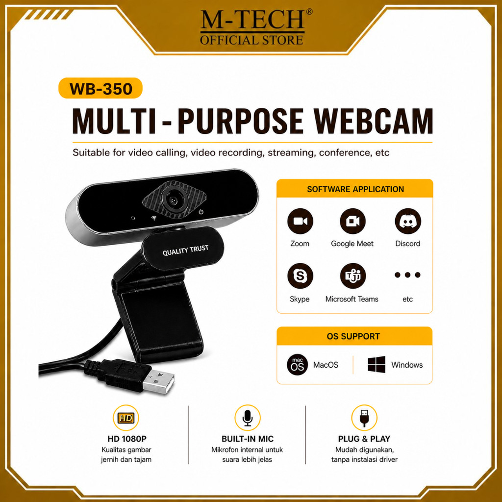 M-TECH WB350 / WB250 Camera Webcam 1080P Full Hd
